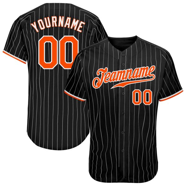 Custom Black Jersey, Personalized Black Baseball Jersey, Custom Baseball Jersey, Custom Black White Pinstripe Orange-White Authentic Baseball Jersey Jezsport.com