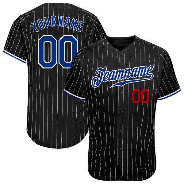 Custom Black Jersey, Personalized Black Baseball Jersey, Custom Baseball Jersey, Custom Black White Pinstripe Royal-Red Authentic Baseball Jersey Jezsport.com