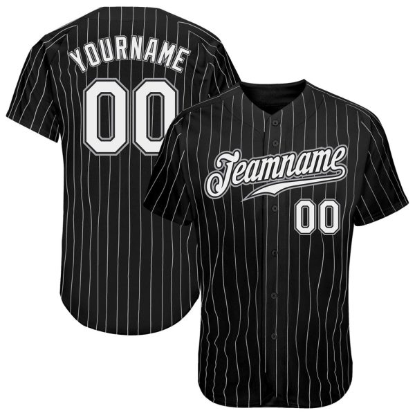 Custom Black Jersey, Personalized Black Baseball Jersey, Custom Baseball Jersey, Custom Black White Pinstripe White-Gray Authentic Baseball Jersey Jezsport.com