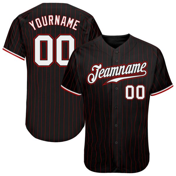 Custom Black Jersey, Personalized Black Baseball Jersey, Custom Baseball Jersey, Custom Black Red Pinstripe White-Red Authentic Baseball Jersey Jezsport.com