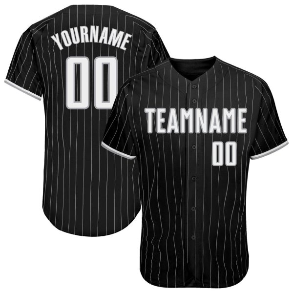 Custom Black Jersey, Personalized Black Baseball Jersey, Custom Baseball Jersey, Custom Black Gray Pinstripe White-Gray Authentic Baseball Jersey Jezsport.com