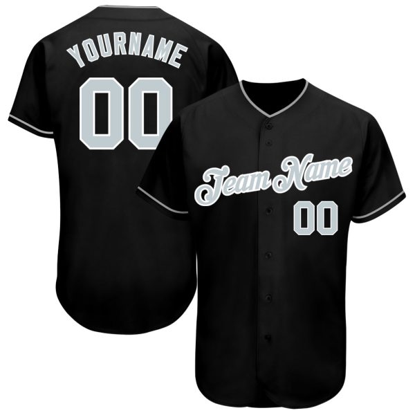 Custom Black Jersey, Personalized Black Baseball Jersey, Custom Baseball Jersey, Custom Black Gray-White Authentic Baseball Jersey Jezsport.com