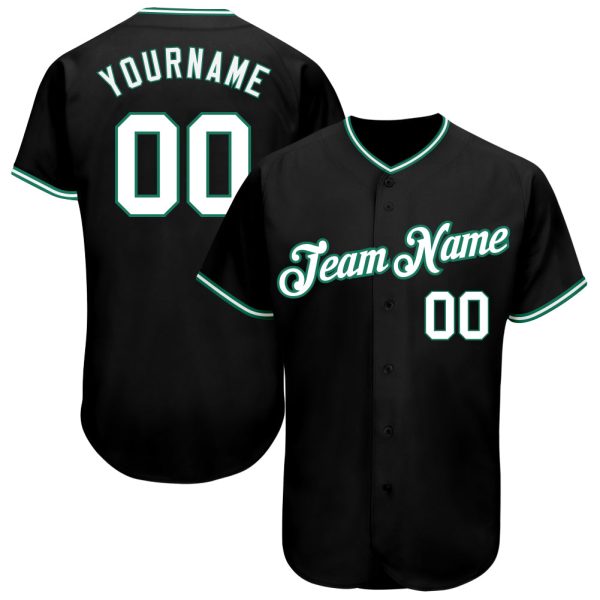 Custom Black Jersey, Personalized Black Baseball Jersey, Custom Baseball Jersey, Custom Black White-Kelly Green Authentic Baseball Jersey Jezsport.com