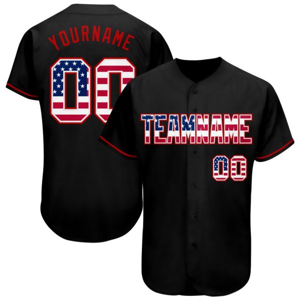 Custom Black Jersey, Personalized Black Baseball Jersey, Custom Baseball Jersey, Custom Black USA Flag-Red Authentic Baseball Jersey Jezsport.com