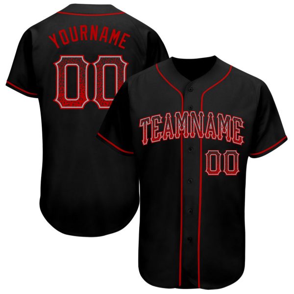 Custom Black Jersey, Personalized Black Baseball Jersey, Custom Baseball Jersey, Custom Black Red-Gray Authentic Drift Fashion Baseball Jersey Jezsport.com