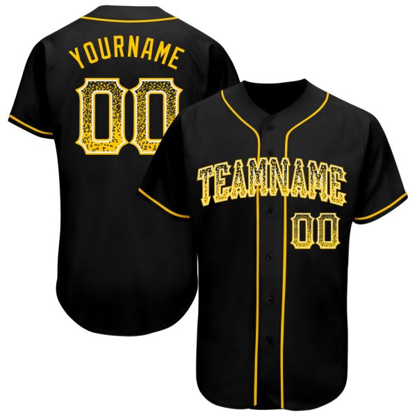 Custom Black Jersey, Personalized Black Baseball Jersey, Custom Baseball Jersey, Custom Black Gold-White Authentic Drift Fashion Baseball Jersey Jezsport.com