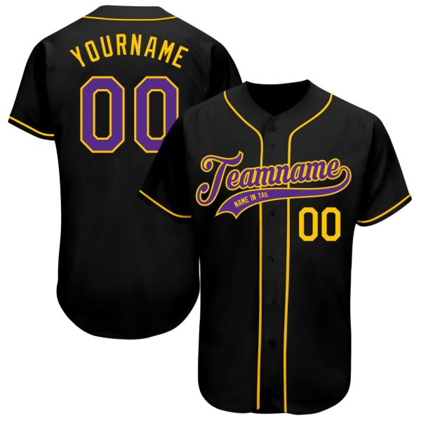 Custom Black Jersey, Personalized Black Baseball Jersey, Custom Baseball Jersey, Custom Black Purple-Gold Authentic Baseball Jersey Jezsport.com