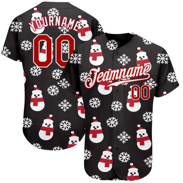 Custom Black Jersey, Personalized Black Baseball Jersey, Custom Baseball Jersey, Custom Black Red-White Christmas 3D Authentic Baseball Jersey Jezsport.com