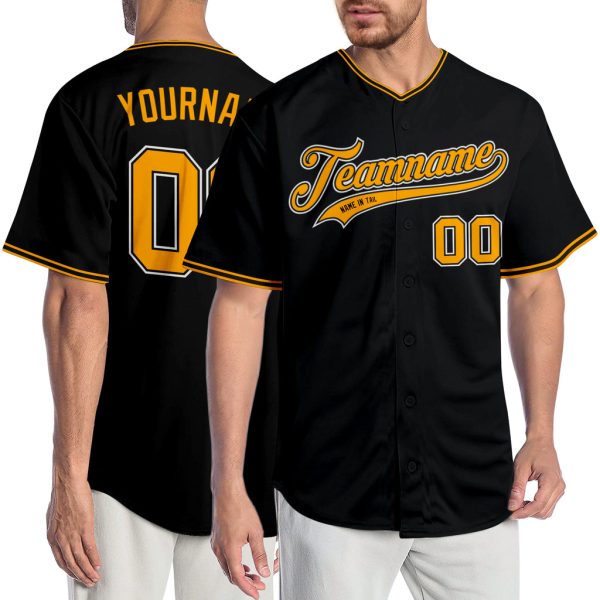 Custom Black Jersey, Personalized Black Baseball Jersey, Custom Baseball Jersey, Custom Black Gold-White Authentic Baseball Jersey Jezsport.com