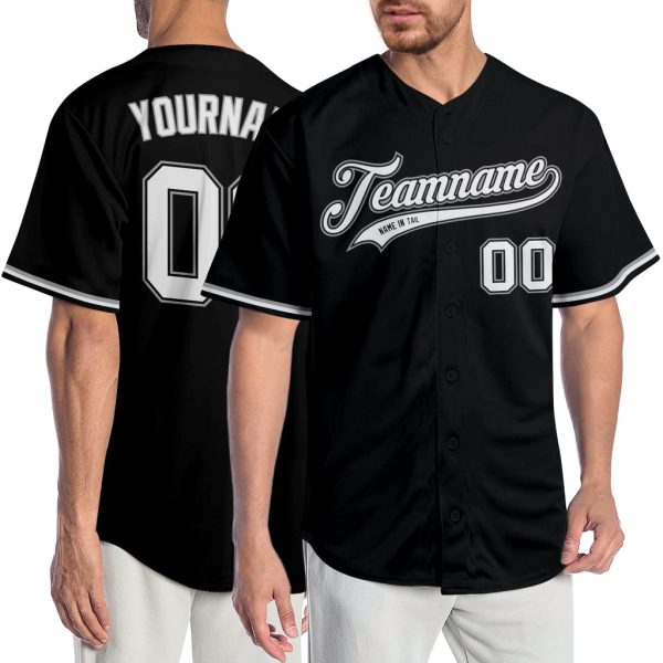 Custom Black Jersey, Personalized Black Baseball Jersey, Custom Baseball Jersey, Custom Black White-Gray Authentic Baseball Jersey Jezsport.com