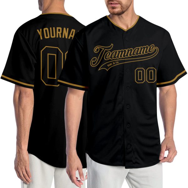 Custom Black Jersey, Personalized Black Baseball Jersey, Custom Baseball Jersey, Custom Black Black-Old Gold Authentic Baseball Jersey Jezsport.com