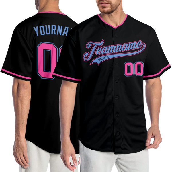 Custom Black Jersey, Personalized Black Baseball Jersey, Custom Baseball Jersey, Custom Black Pink-Light Blue Authentic Baseball Jersey Jezsport.com