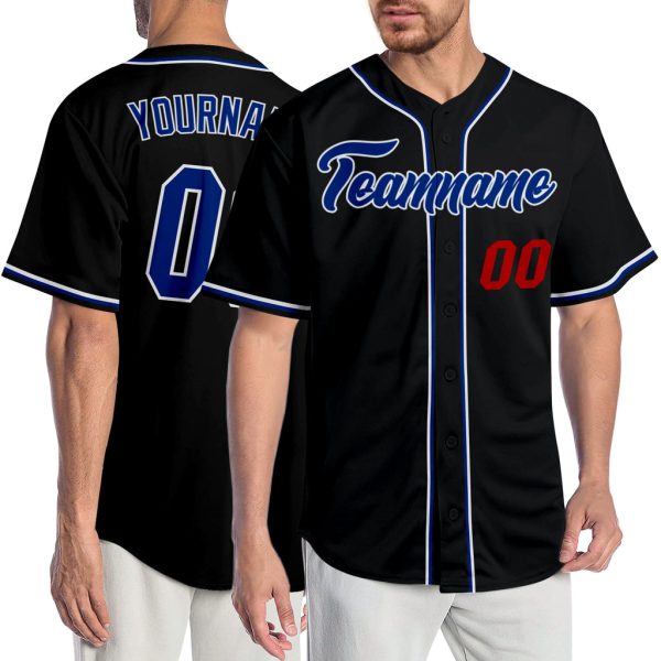 Custom Black Jersey, Personalized Black Baseball Jersey, Custom Baseball Jersey, Custom Black Royal-Red Authentic Baseball Jersey Jezsport.com