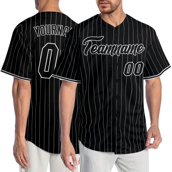 Custom Black Jersey, Personalized Black Baseball Jersey, Custom Baseball Jersey, Custom Black White Pinstripe Black-White Authentic Baseball Jersey Jezsport.com