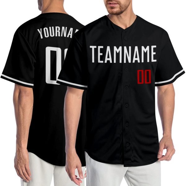 Custom Black Jersey, Personalized Black Baseball Jersey, Custom Baseball Jersey, Custom Black White-Red Authentic Baseball Jersey Jezsport.com