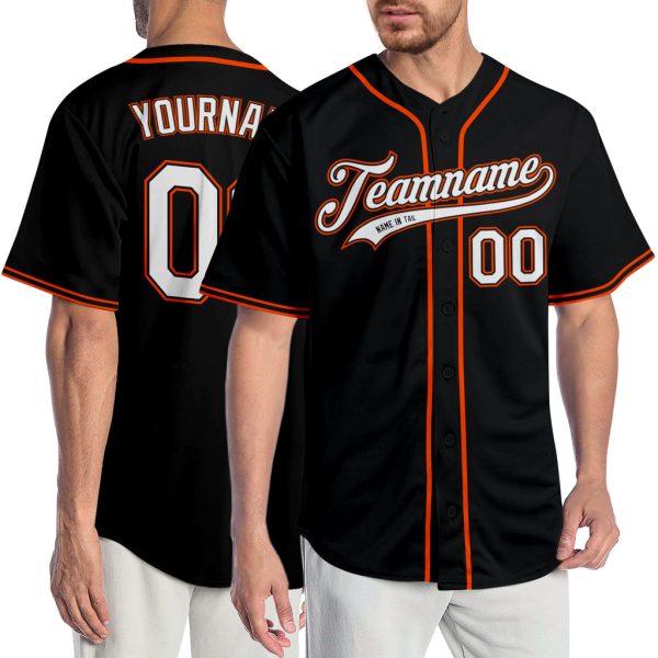 Custom Black Jersey, Personalized Black Baseball Jersey, Custom Baseball Jersey, Custom Black White-Orange Authentic Baseball Jersey Jezsport.com