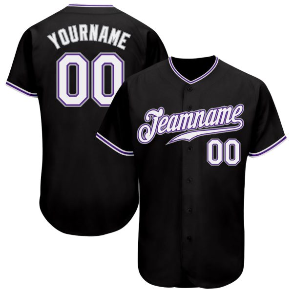 Custom Black Jersey, Personalized Black Baseball Jersey, Custom Baseball Jersey, Custom Black White-Purple Authentic Baseball Jersey Jezsport.com