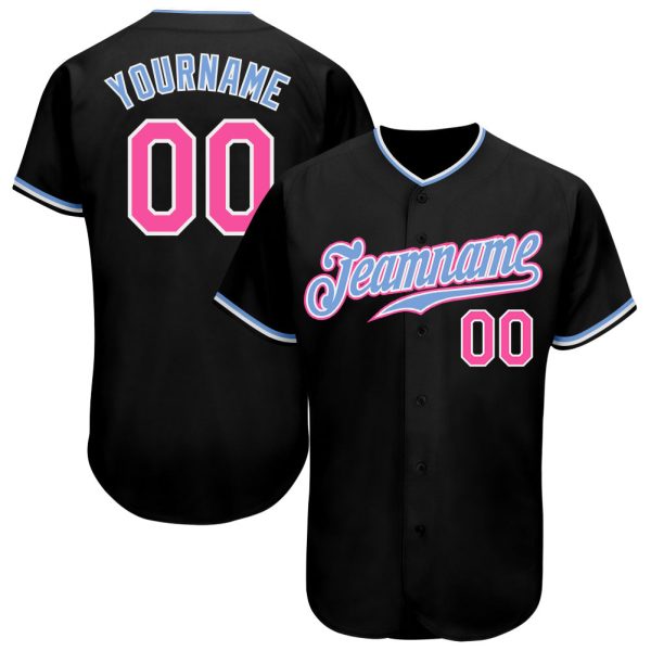 Custom Black Jersey, Personalized Black Baseball Jersey, Custom Baseball Jersey, Custom Black Pink-Light Blue Authentic Baseball Jersey Jezsport.com