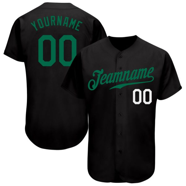 Custom Black Jersey, Personalized Black Baseball Jersey, Custom Baseball Jersey, Custom Black Kelly Green-White Authentic Baseball Jersey Jezsport.com