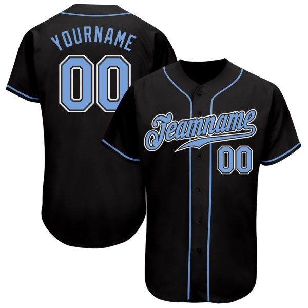 Custom Black Jersey, Personalized Black Baseball Jersey, Custom Baseball Jersey, Custom Black Light Blue-White Authentic Baseball Jersey Jezsport.com