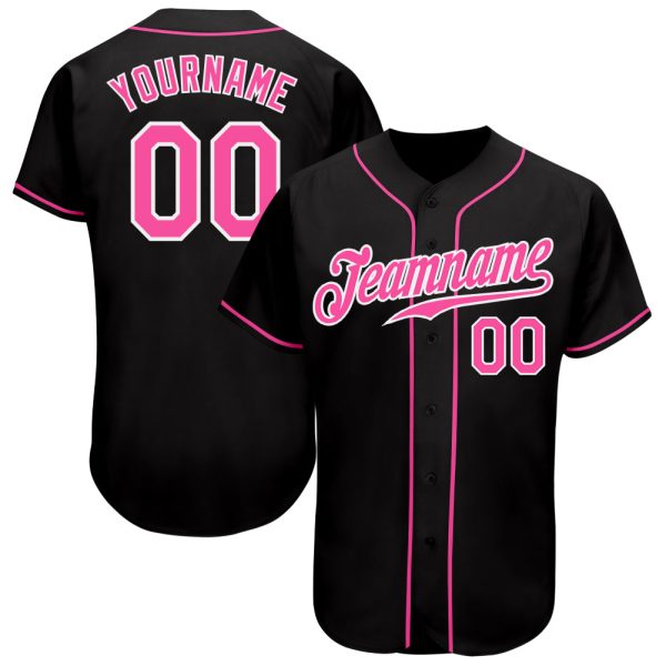 Custom Black Jersey, Personalized Black Baseball Jersey, Custom Baseball Jersey, Custom Black Pink-White Authentic Baseball Jersey Jezsport.com