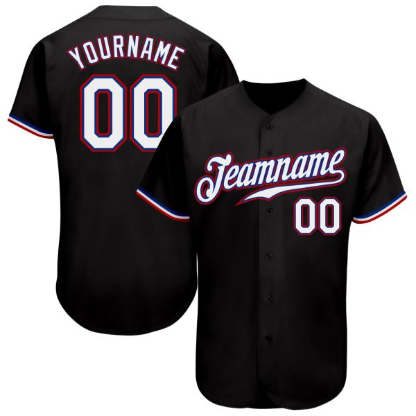 Custom Black Jersey, Personalized Black Baseball Jersey, Custom Baseball Jersey, Custom Black White-Red Authentic Baseball Jersey Jezsport.com