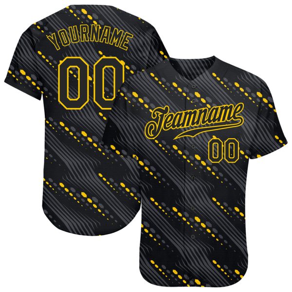 Custom Black Jersey, Personalized Black Baseball Jersey, Custom Baseball Jersey, Custom Black Black-Gold 3D Pattern Design Authentic Baseball Jersey Jezsport.com