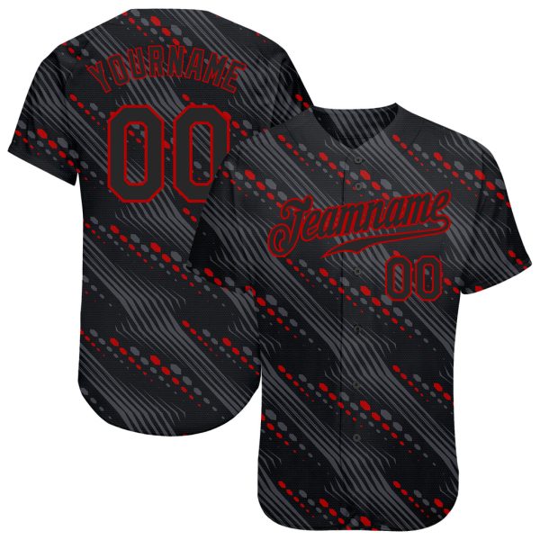 Custom Black Jersey, Personalized Black Baseball Jersey, Custom Baseball Jersey, Custom Black Black-Red 3D Pattern Design Authentic Baseball Jersey Jezsport.com