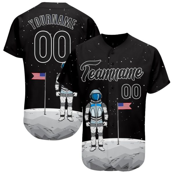 Custom Black Jersey, Personalized Black Baseball Jersey, Custom Black Black-White 3D Pattern Design Astronaut Authentic Baseball Jersey Jezsport.com