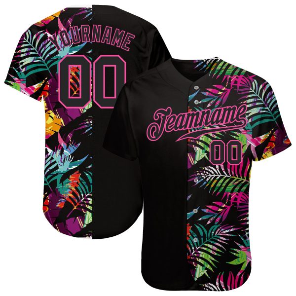 Custom Black Black-pink 3d Pattern Design Tropical Palm Leaves Authentic Baseball Jersey Jezsport.com