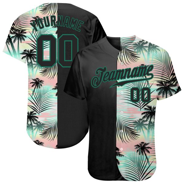 Custom Black Black-kelly Green 3d Pattern Design Tropical Palm Leaves Authentic Baseball Jersey Jezsport.com