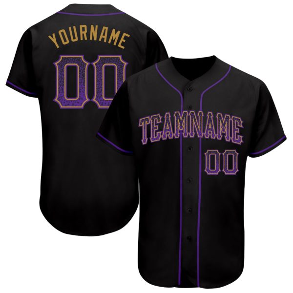 Custom Black Jersey, Personalized Black Baseball Jersey, Custom Baseball Jersey, Custom Black Purple-Old Gold Authentic Drift Fashion Baseball Jersey Jezsport.com