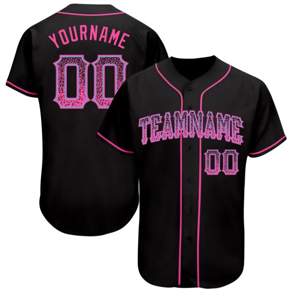 Custom Black Jersey, Personalized Black Baseball Jersey, Custom Baseball Jersey, Custom Black Pink-Light Blue Authentic Drift Fashion Baseball Jersey Jezsport.com