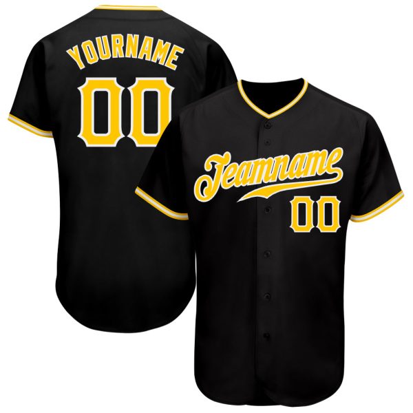 Custom Black Jersey, Personalized Black Baseball Jersey, Custom Baseball Jersey, Custom Black Gold-White Authentic Baseball Jersey Jezsport.com