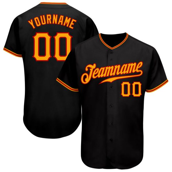 Custom Black Jersey, Personalized Black Baseball Jersey, Custom Baseball Jersey, Custom Black Gold-Red Authentic Baseball Jersey Jezsport.com