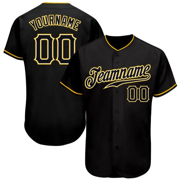 Custom Black Jersey, Personalized Black Baseball Jersey, Custom Baseball Jersey, Custom Black Black-Gold Authentic Baseball Jersey Jezsport.com