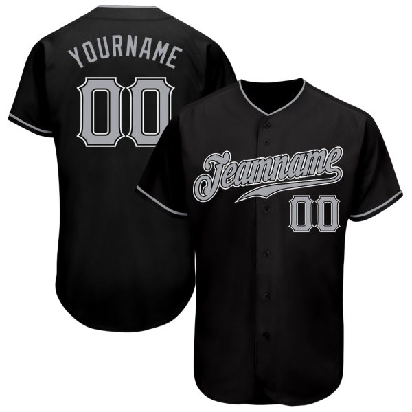 Custom Black Jersey, Personalized Black Baseball Jersey, Custom Baseball Jersey, Custom Black Gray-White Authentic Baseball Jersey Jezsport.com