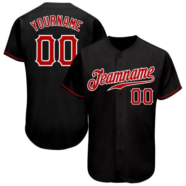 Custom Black Jersey, Personalized Black Baseball Jersey, Custom Baseball Jersey, Custom Black Red-White Authentic Baseball Jersey Jezsport.com