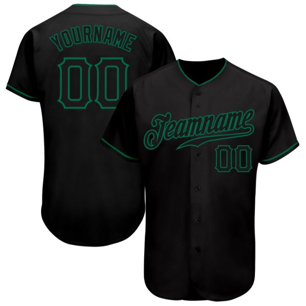 Custom Black Jersey, Personalized Black Baseball Jersey, Custom Baseball Jersey, Custom Black Black-Kelly Green Authentic Baseball Jersey Jezsport.com