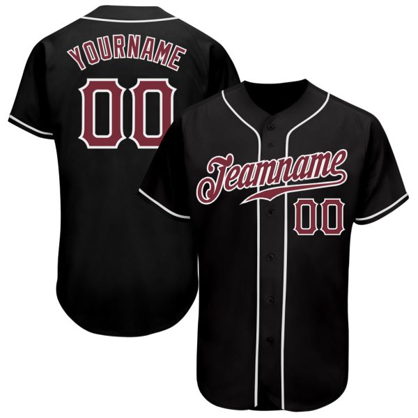 Custom Black Jersey, Personalized Black Baseball Jersey, Custom Baseball Jersey, Custom Black Burgundy-White Authentic Baseball Jersey Jezsport.com