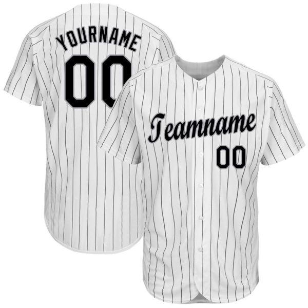 Custom Black Jersey, Personalized Black Baseball Jersey, Custom Baseball Jersey, Custom White Black Pinstripe Black-Gray Baseball Jersey Jezsport.com