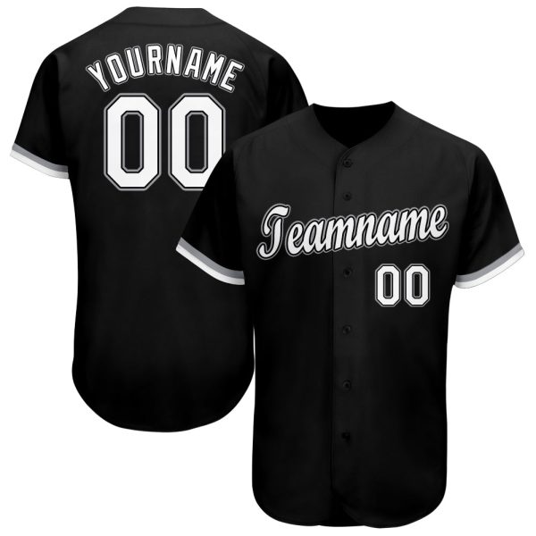 Custom Black Jersey, Personalized Black Baseball Jersey, Custom Baseball Jersey, Custom Black White-Gray Baseball Jersey Jezsport.com