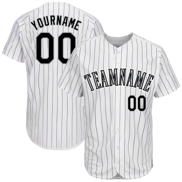 Custom Black Jersey, Personalized Black Baseball Jersey, Custom Baseball Jersey, Custom White Purple Pinstripe Black-Gray Baseball Jersey Jezsport.com