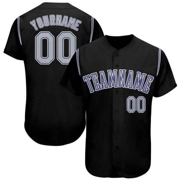 Custom Black Jersey, Personalized Black Baseball Jersey, Custom Baseball Jersey, Custom Black Gray-Purple Baseball Jersey Jezsport.com