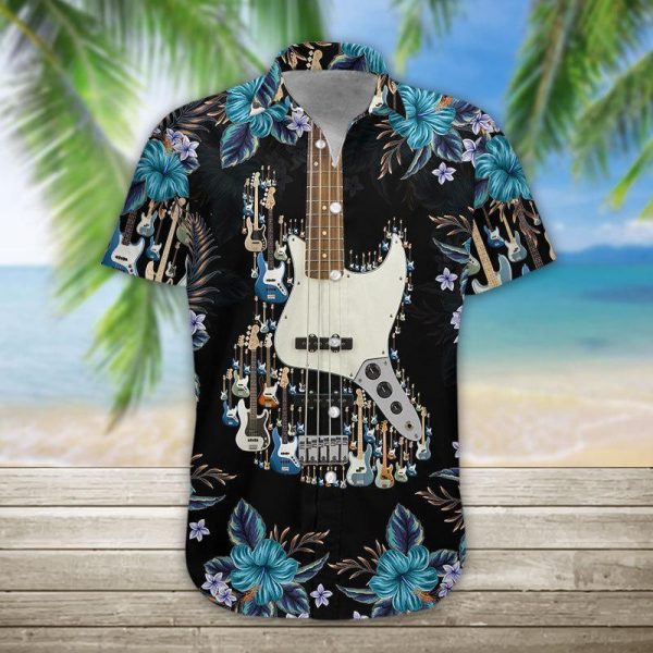 3D Bass Guitar Hawaii Shirt, Summer Shirt For Women and Women, Short Sleeve Jezsport.com