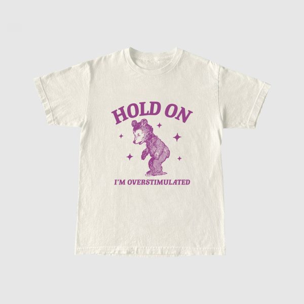 Funny Shirt For Girl, Funny Shirt For Men, Meme Shirt For Men, Meme Shirt For Girl, Hold on I'm Overstimulated Shirt, Bear Cartoon T-Shirt, Sand Jezsport.com