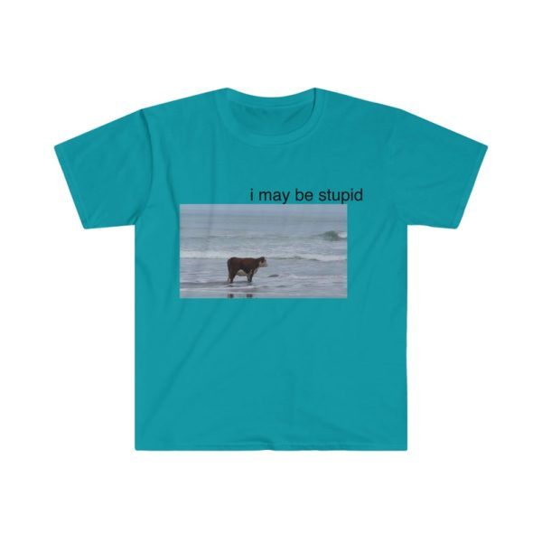 Funny Shirt For Girl, Funny Shirt For Men, Meme Shirt For Men, Meme Shirt For Girl, Funny Meme I May Be Stupid Cow on Beach T-Shirt, Tropical Blue Jezsport.com