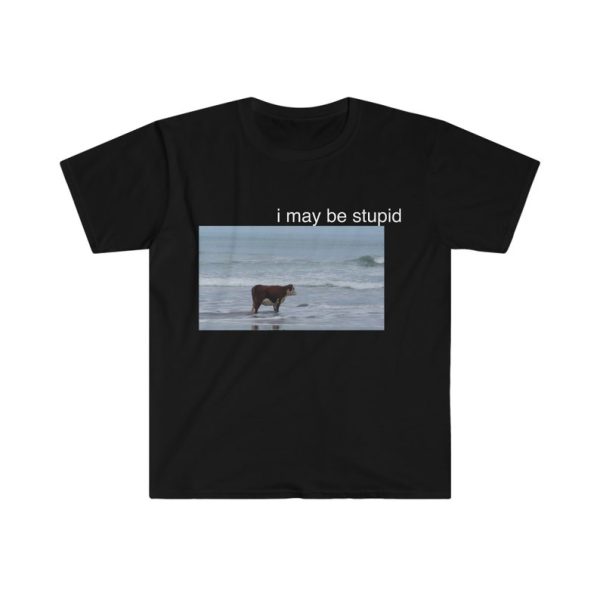 Funny Shirt For Girl, Funny Shirt For Men, Meme Shirt For Men, Meme Shirt For Girl, Funny Meme I May Be Stupid Cow on Beach T-Shirt, Black Jezsport.com