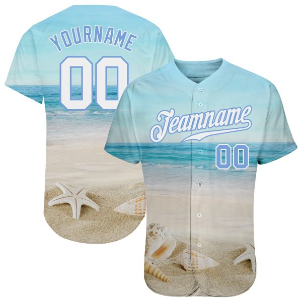 Custom Light Blue White-light Blue 3d Pattern Design Beach Authentic Baseball Jersey Jezsport.com