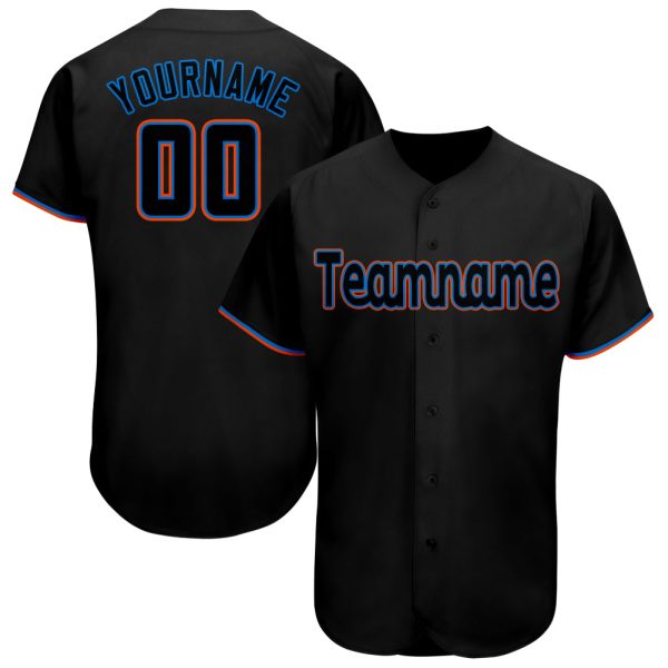 Custom Black Jersey, Personalized Black Baseball Jersey, Custom Baseball Jersey, Custom Black Powder Blue-Orange Baseball Jersey Jezsport.com